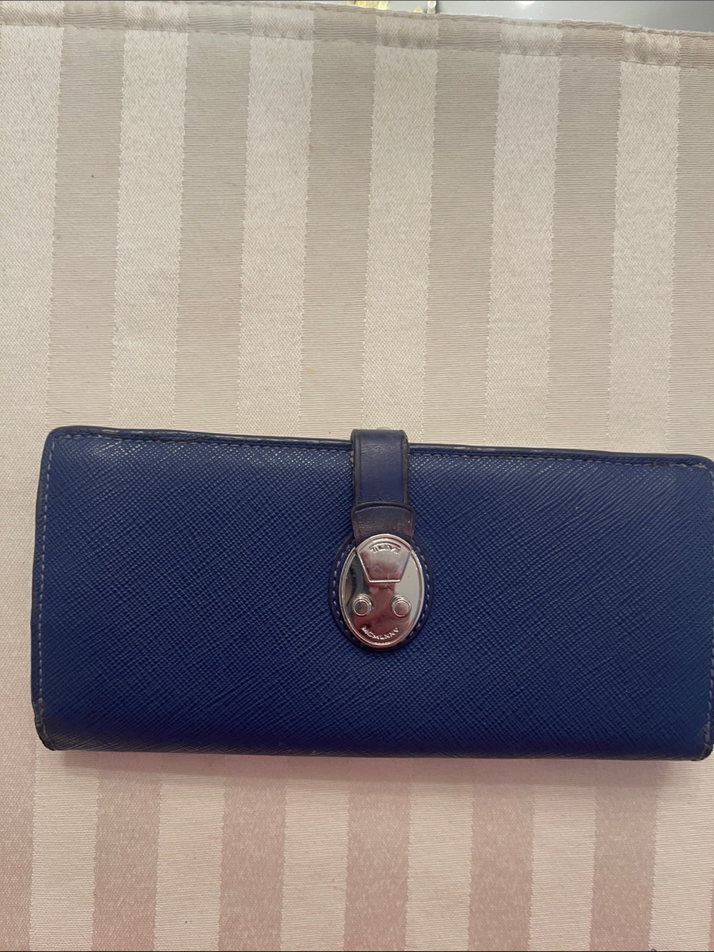 Tumi Navy Leather Wallet with Signature Turn-Lock